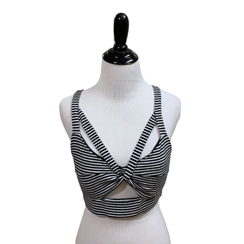 Gypsy Warrior Women's Bra Top M Medium Striped Cross Straps Padded Cropped